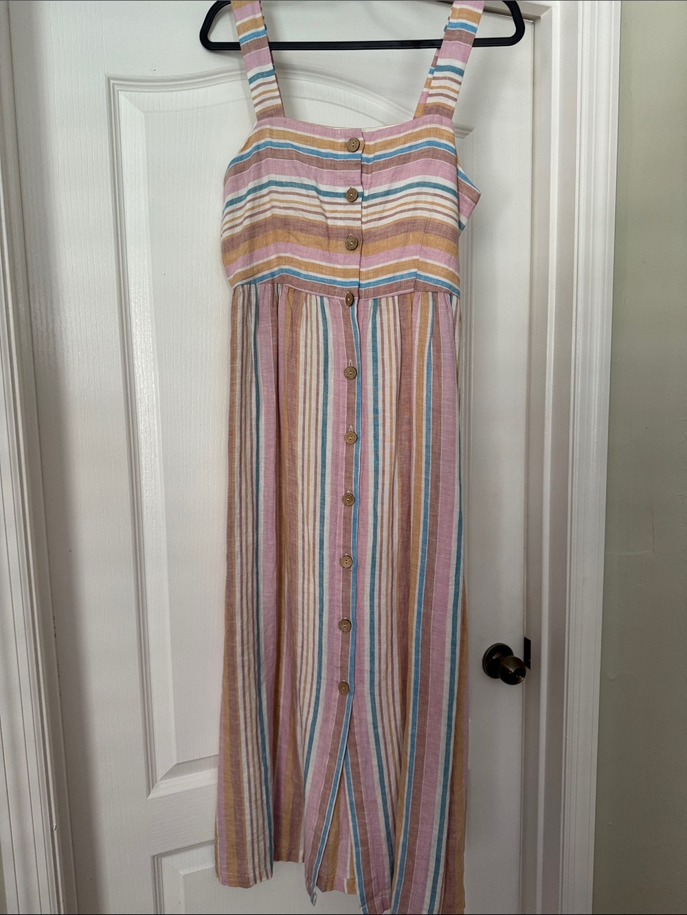 C&C California Striped Maxi Dress in Pink, Tan & Blue